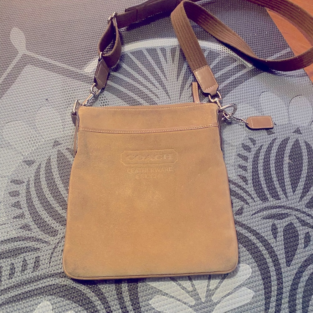 Tan Suede Leather Coach cross body bag.